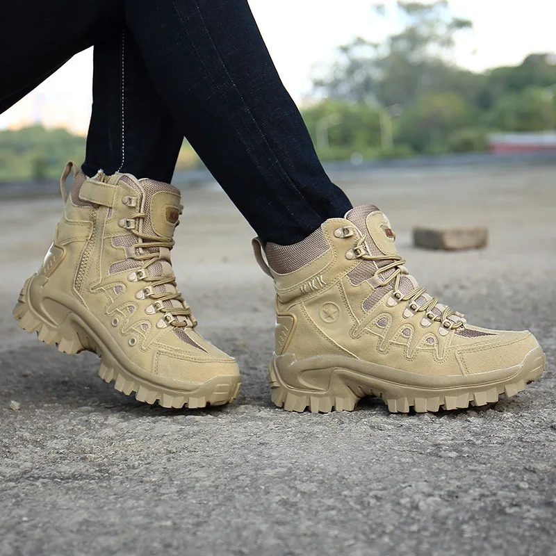 

Men's Military Lace Up Ankle Boots Desert Shoes Sand Black Color C16