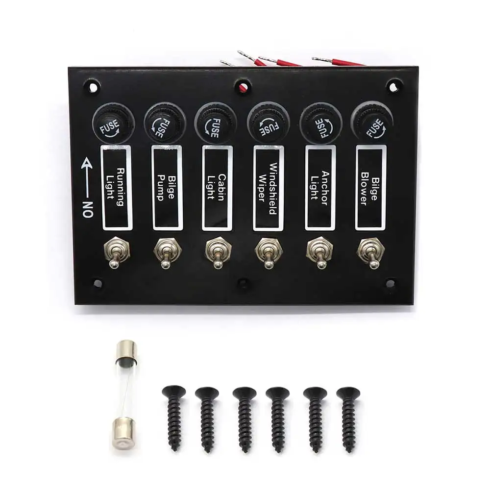 

6 Gang Toggle Rocker Switch Panel Waterproof with 5A Fuse for Car Marine Boat Yacht ON-OFF 12V-24V