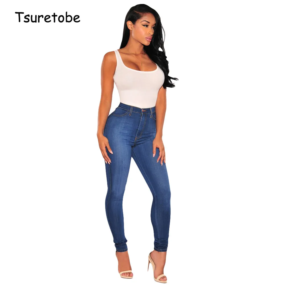

Женские облегающие джинсы Tsuretobe, синие повседневные брюки-карандаш со средней талией и карманами, для лета