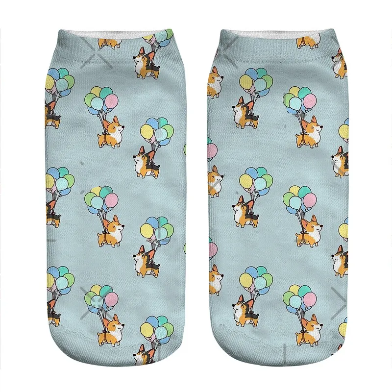 

Women's socks kawaii Corgi Balloon pattern Printed Socks Woman harajuku Happy Funny Novelty cute girl gift Socks for women