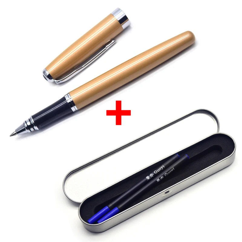 Gold box-Blue ink CCCAGYA A201 китайский стиль многоцветный металлический корпус гелевая ручка. Канцелярские принадлежности для офиса и школы, 0,5 мм наконечник для письма металлические подарки ручка - Цвет: Gold box-Blue ink
