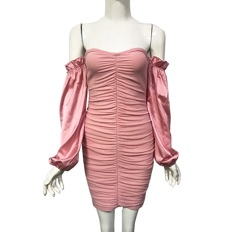 

New Autumn Bandage Pink Sexy Women dress Slash Neck Draped Runway bodycon Wedding femme robe Elegant Party Evening Club vestido