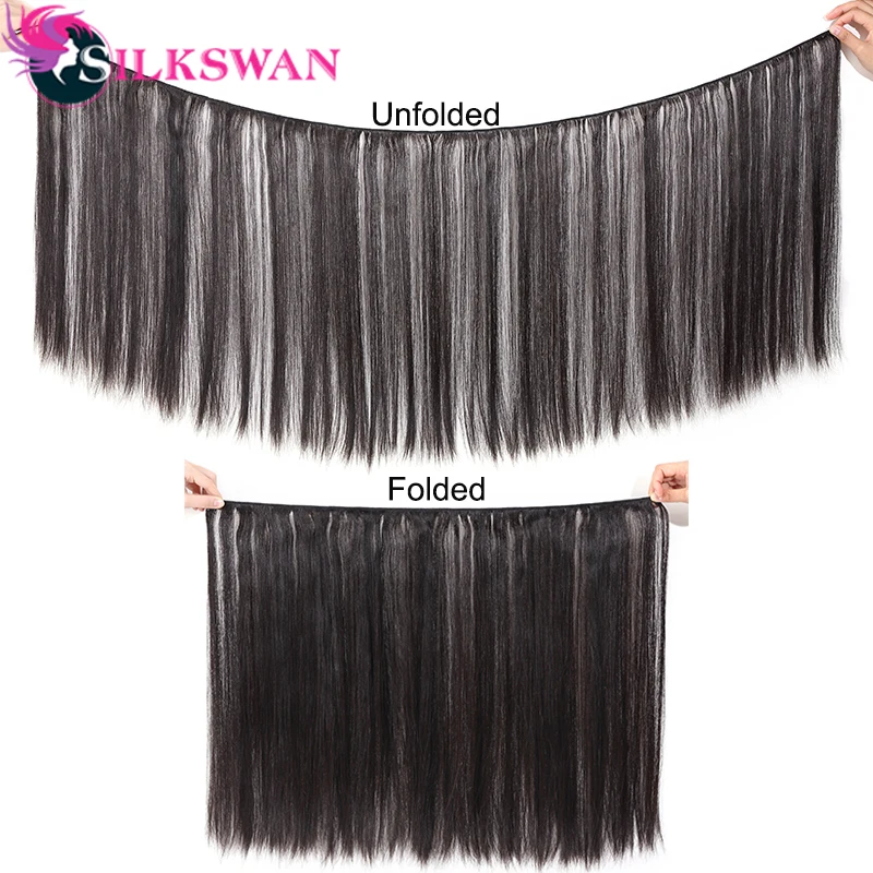 Silkswan прямые человеческие волосы пучки с закрытием бразильские для наращивания 4x4