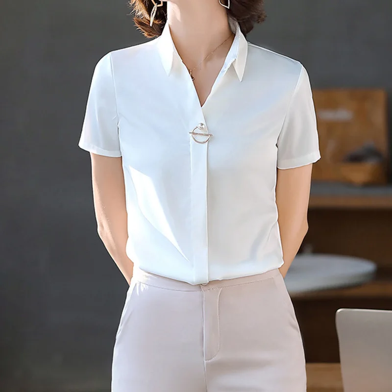 2024 летние профессиональные шифоновые блузки женские рубашки с лацканами Деловые