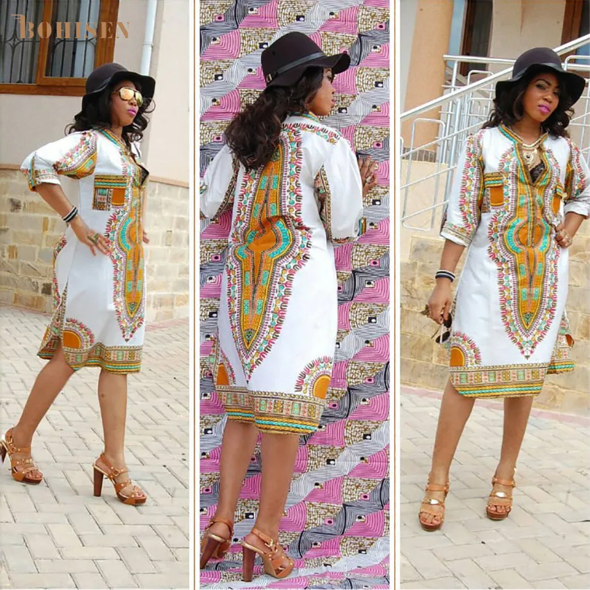 Женское платье BOHISEN Dashiki с коротким рукавом и принтом в африканском стиле |