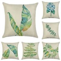 nordic plants pillow cushion cover watercolor green leaves flowers pillowcase pillow case 4545cm home sofa car decorative seat