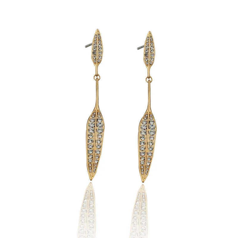 

2020 new products hot sale specific personality lady temperament inlaid zircon long leaf earrings female net red thin earrings j