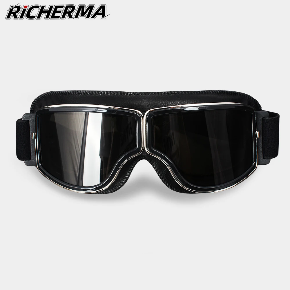 Windproof Motorcycle Helmet Glasses Leather Safety Protective Anti-glare Goggles Motocross Cross-country Steampunk Glasses