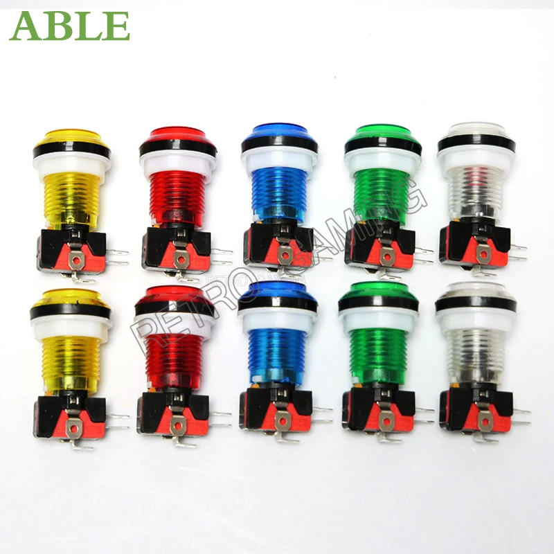 12pcs Arcade LED Button Snap 28mm translucent plated Miro Switch push Buttons Lighting for DIY Raspberry pi MAME PC Pandora Game | Спорт и