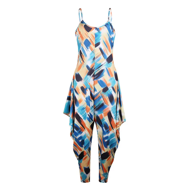 

Strap Summer Jumpsuit Women Sleeveless O-Neck Romper Loose Print Playsuits Casual S-3XL Plus Size Overall Combinaison Femme Mono