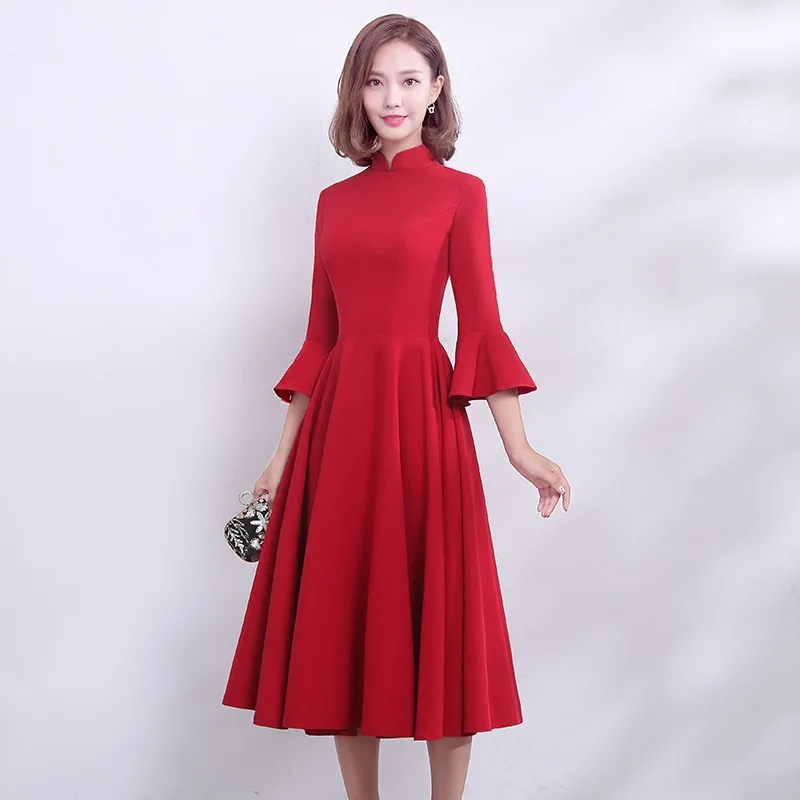 

Asian Bride Long Qipao Mandarin Collar Women Cheongsam Wedding Slim Clothes Evening Party Dresses traditional chinese dress