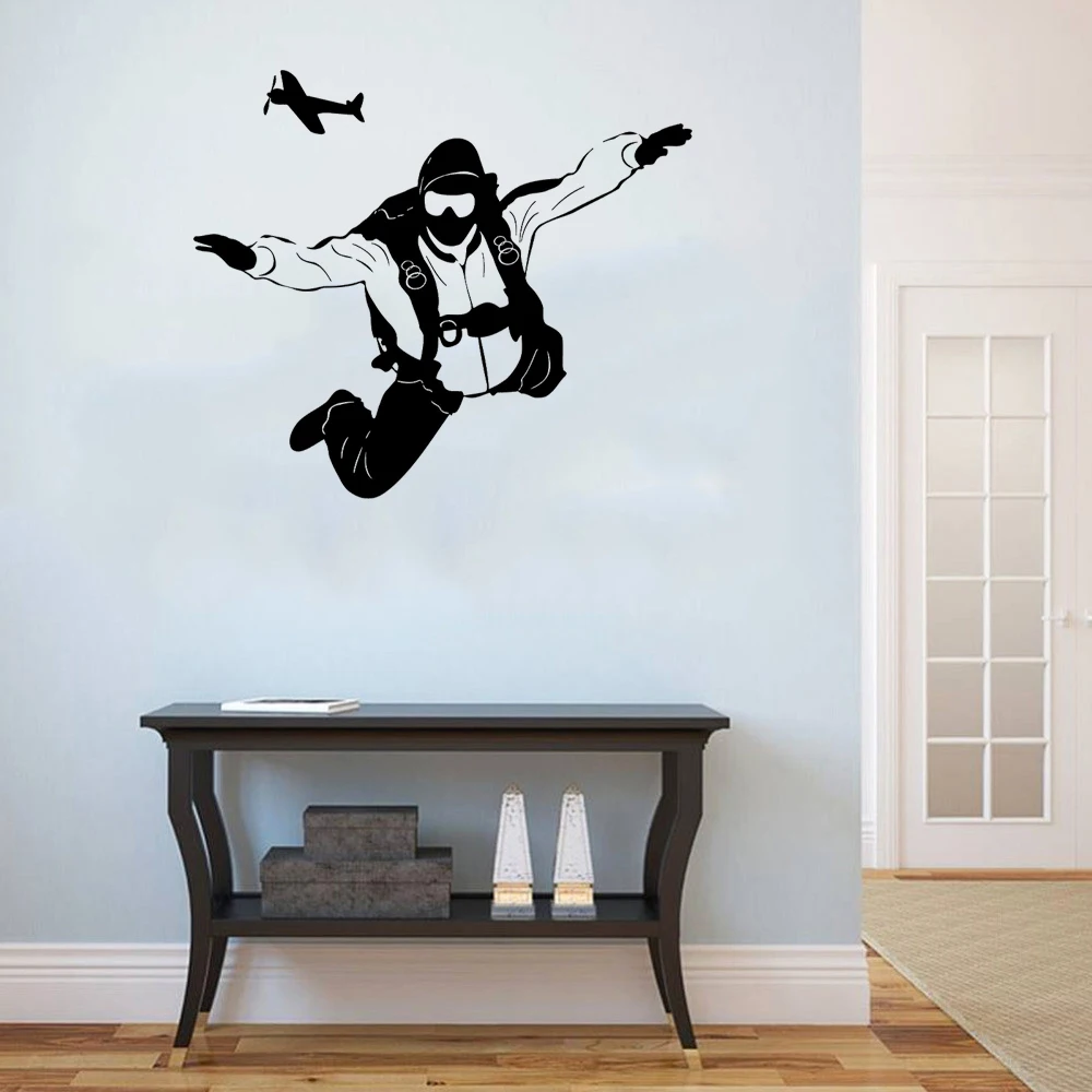 

Paratrooper Jumping Skydiving Wall Decals Extreme Sports Wall Sticker Vinyl For Sport Club Bedroom Decor DW12871