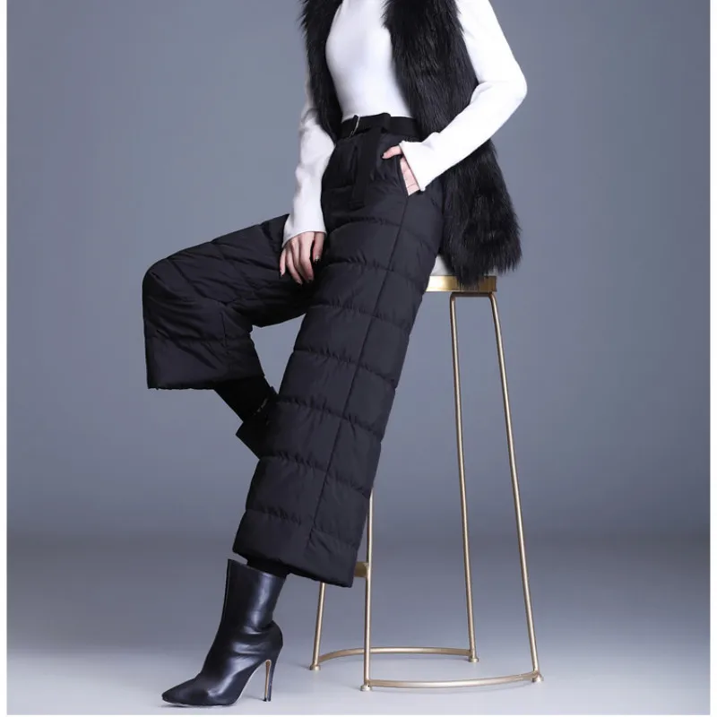 

Women Solid Black Down Pants Fashion High Waist Losse Warm Trousers Harajuku Casual Y2K Wide Leg Pants Female Pantalones P337