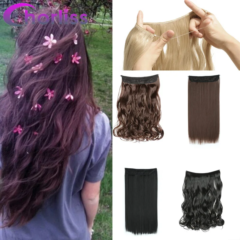 Длинные прямые синтетические волосы рыба линия невидимая проволока без клипы в