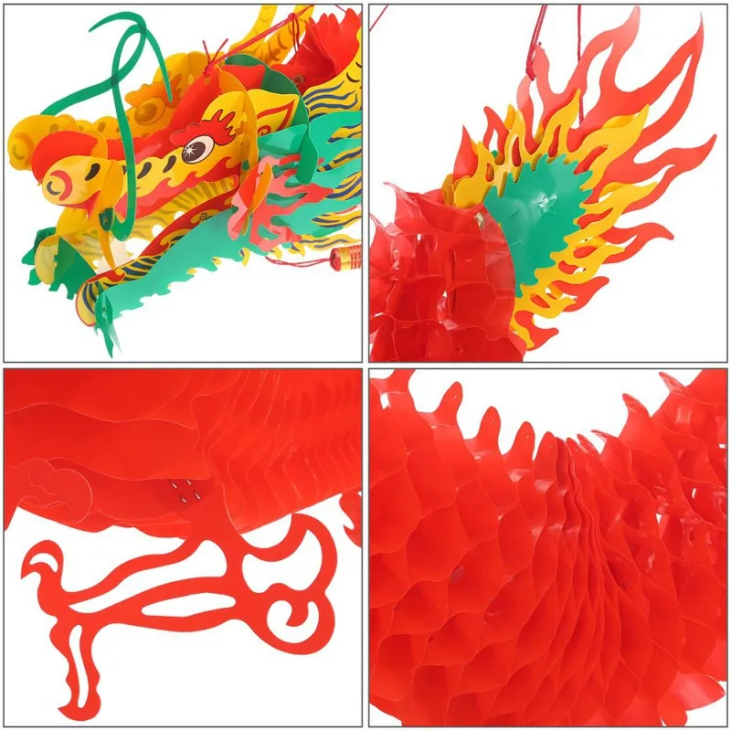 

3D Chinese New Year Dragon Garland Hanging Decoration Art Paper Ornament With Tassel Traditional Lucky Banner Home Decoration