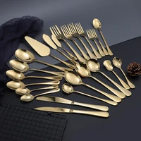 1 pc mirror gold dinnerware fruit fork dinner knife dessert tea spoon cutlery restaurant service tableware flatware kitchenware