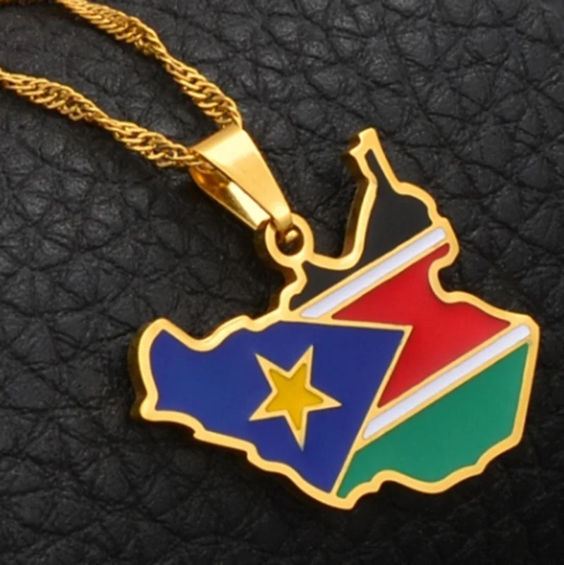 

The Republic of South Sudan Map Flag Pendant Necklaces Gold Color Jewelry South Sudanese Maps Ethnic Gifts