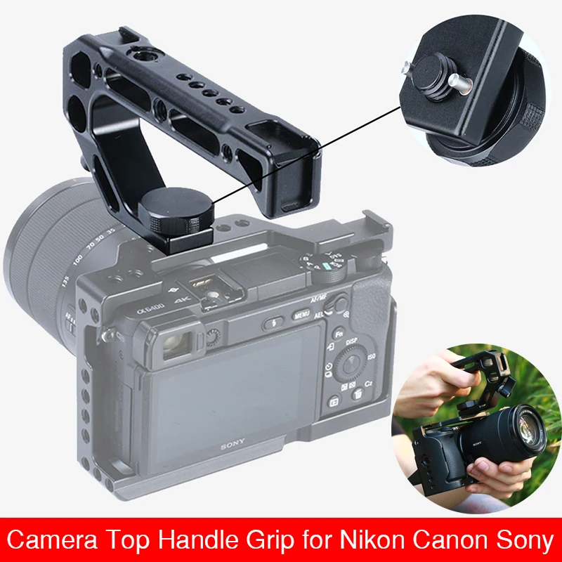 

UURig R008 DSLR Camera Top Handle Handgrip with Arca Quick Release 4 Cold Shoe Mounts with Metal Video Cage Mount for Sony A6400
