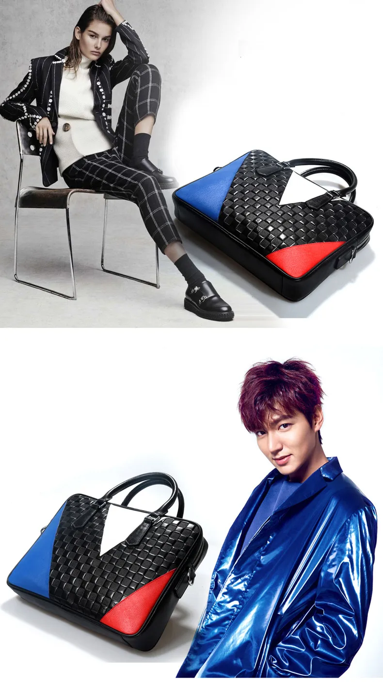 Men's 14 inch Laptop Briefcases Fashion Women's Genuine Leather Handbags Luxury Business Shoulder Messenger Bag Crossbody Bags