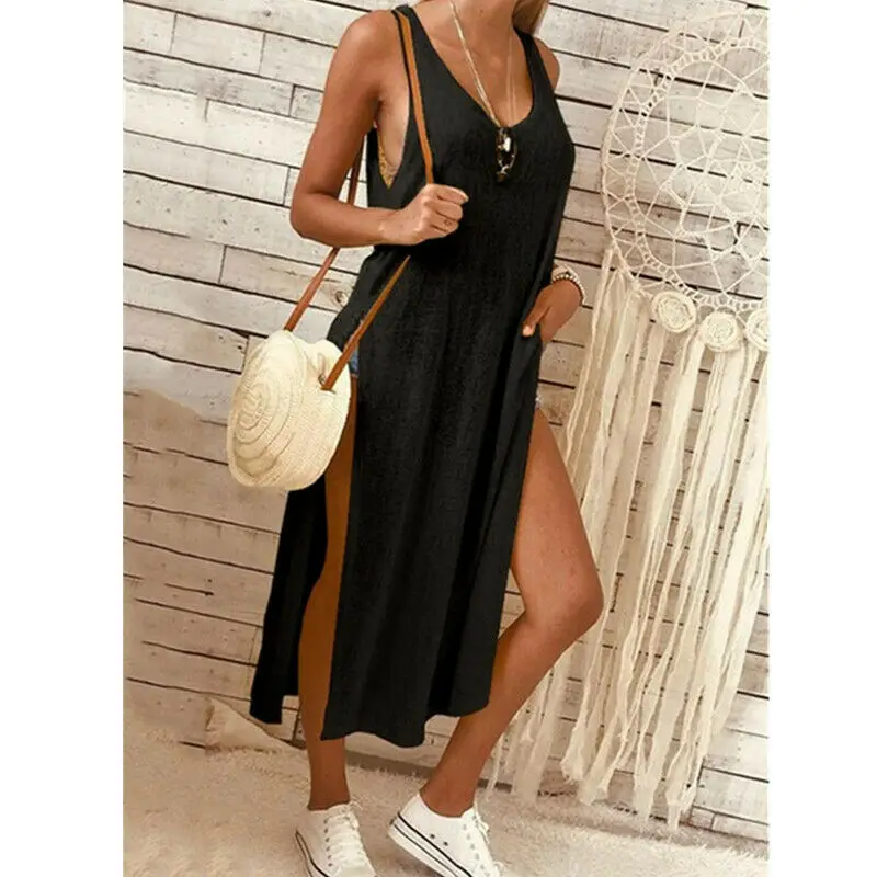 

Goowrom Fashion Sexy Womens Blouse Sleeveless Tank Tops T-Shirt Casual Loose Long Maxi Dress