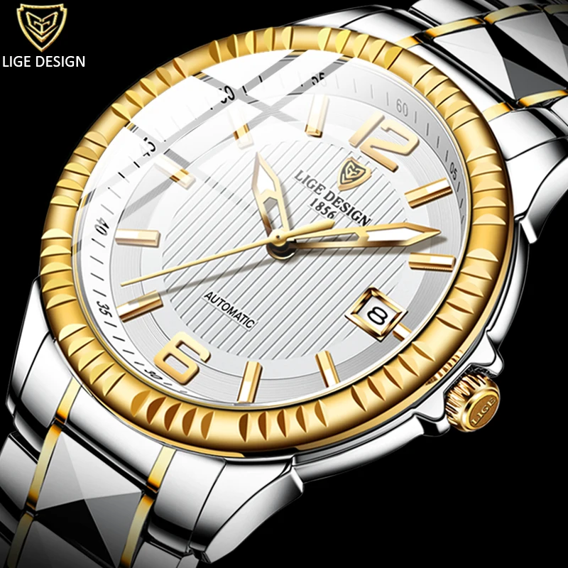 Часы наручные LIGE Мужские автоматические деловые механические Спортивные модные