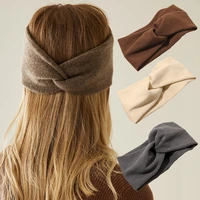 women elegant solid cross woolen elastic headband thickened outdoor casual warm hairbands turban bandana fashion hair accessorie