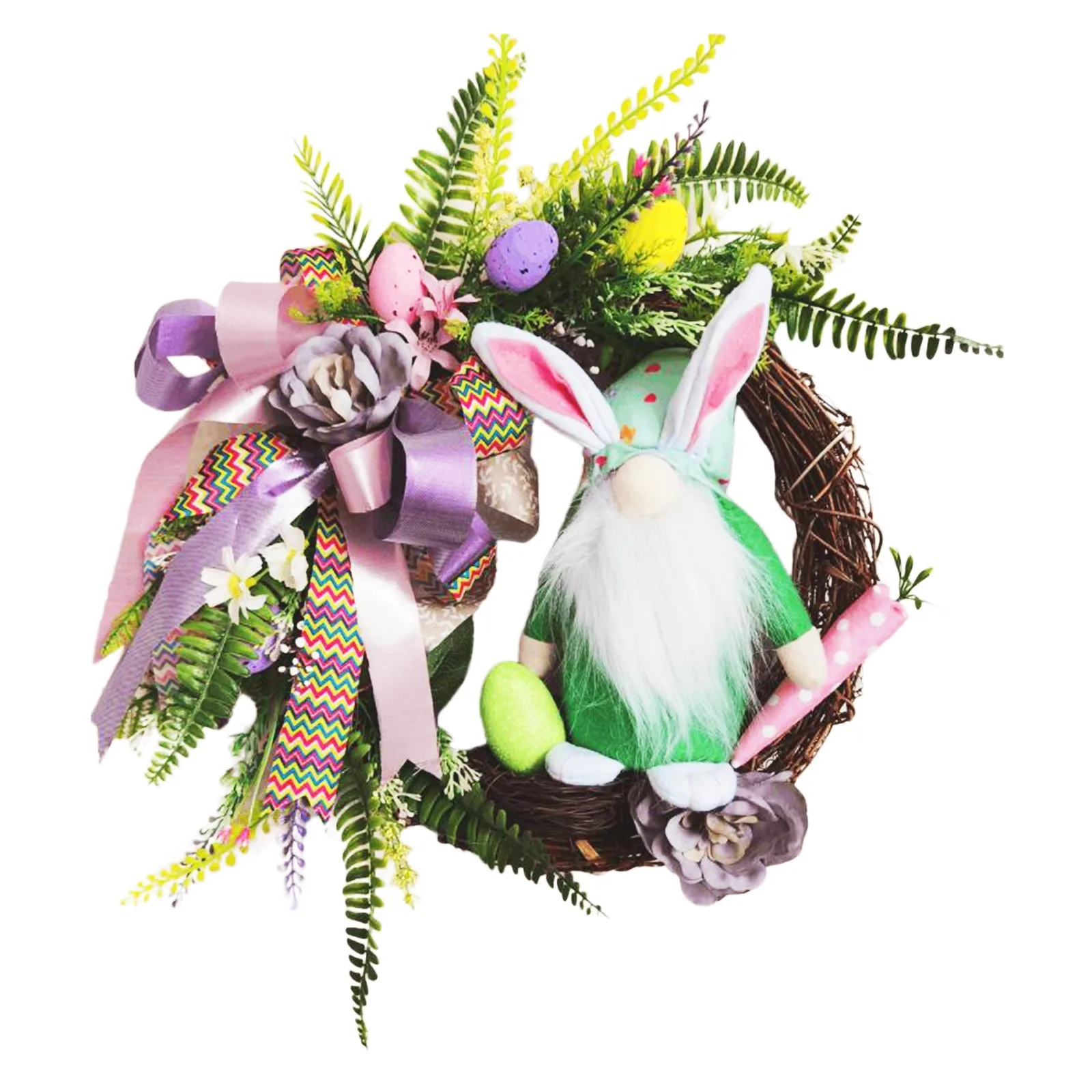 

Easter Bunny Gnome Wreath Beautiful Rattan Fern Garland Door Window Hanging Rabbit Egg Gnome Pendant