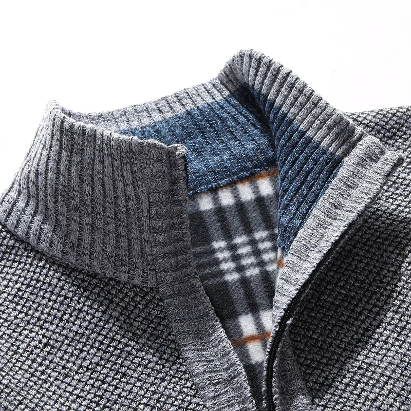 grey polyester sweater men 2021 winter thick male sweater coat casual zipper mock neck knitted fleece cardigan clothing homme free global shipping