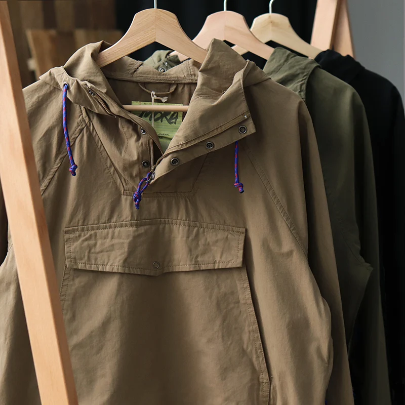 

Men's Casual Coats Hooded Big Kangaroo Pockets Unique Two-Tier Design Fashion Streetwear Pullovers Jackets Khaki Male Outwear
