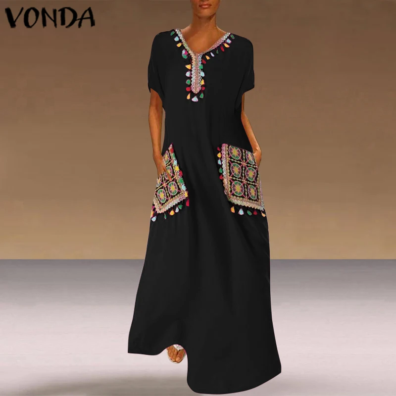 Платье VONDA с богемным принтом винтажное вечернее длинное платье макси