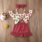 Топ детский летний с открытыми плечами, юбка и повязка на голову, комплект одежды для девочек