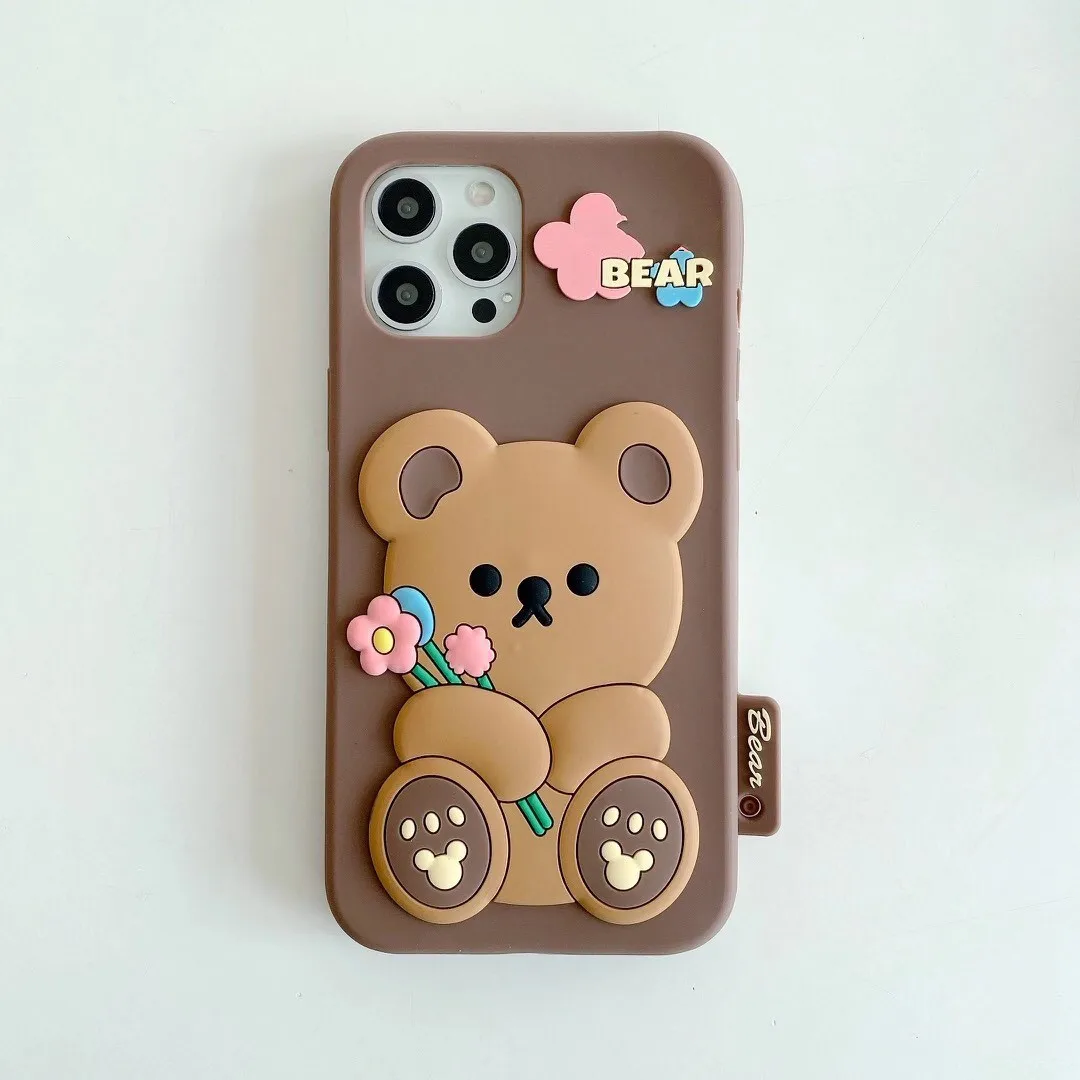 

Модный силиконовый чехол с медведем для iPhone 12, 11Pro Max, XR, Xs, 7, 8Plus, милая мягкая задняя крышка, искусственные Чехлы, чехол