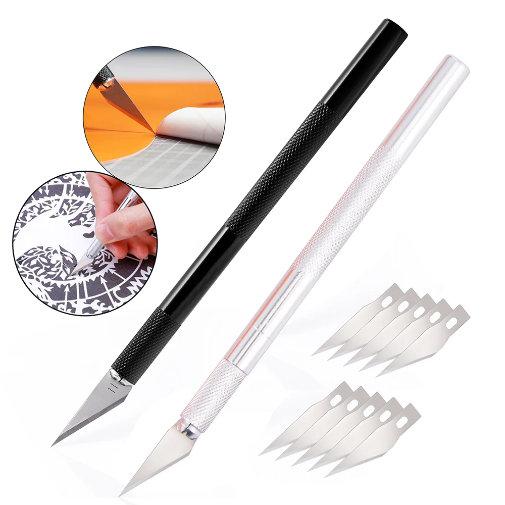 

EHDIS 2 шт. Резьба По Металлу нож для скальпеля + 10 шт. лезвие автомобильная пленка углеродная виниловая наклейка пленка наклейка Обои DIY режущи...