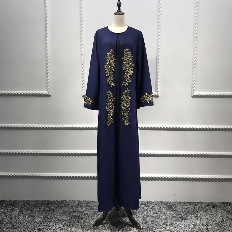 

Мусульманский абайя с цветочной вышивкой Макси платье с жемчугом длинный халат кимоно Jubah Рамадан арабский Дубайский кафтан исламские моле...
