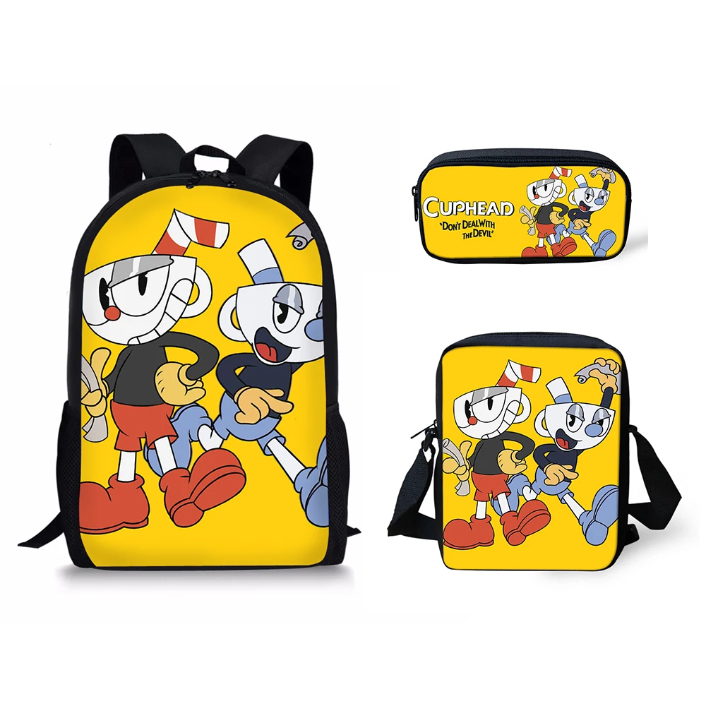 HaoYun Fashion 3PCs/Set Children's Backpack Hot Game Cuphead Muhman Pattern Students Book Bags Anime Teenagers Travel Backpack