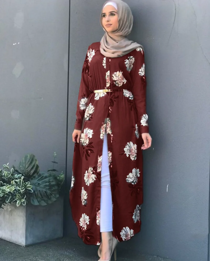 

Kalenmos Dubai Arab Muslim Abaya Dress Women New Robes Print Floral Slim Long Sleeve Islamic Eid Casual Long Dress Plus Size 5xl