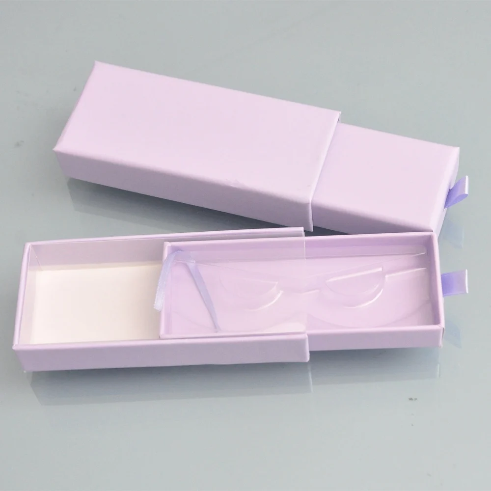 

50/pack Wholesale Lash Boxes Packaging Eyelash Box Package Custom Drawer Purple False eyelashes Makeup Storage Case Vendors