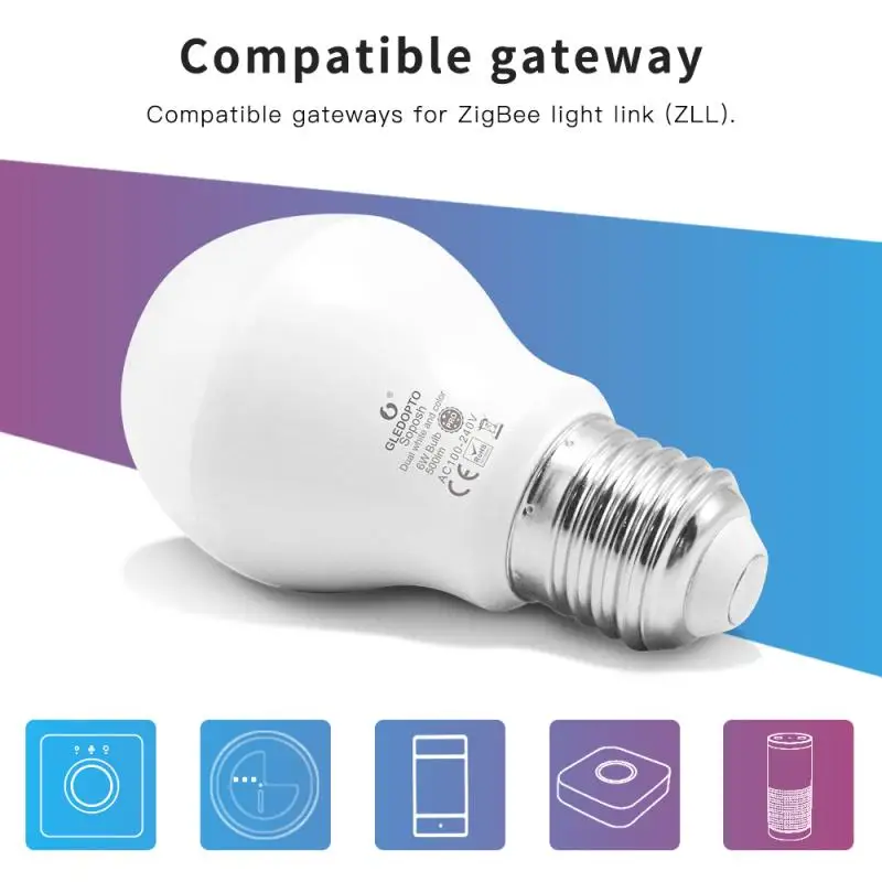 

ZigBee+2.4G RF 6W PRO upgraded version intelligent dimming color bulb RGB double white APP control light Amazon echo plus 2020