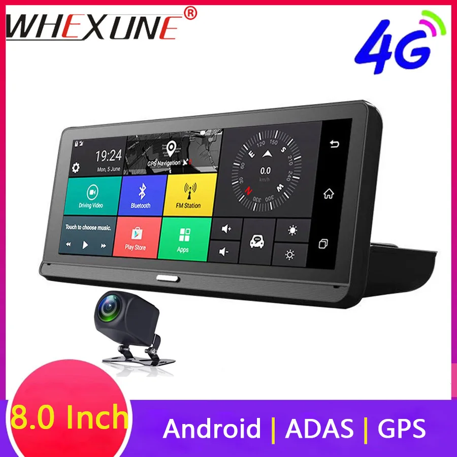 WHEXUNE Автомобильный видеорегистратор 8 дюймов 4G Android 5,1 Full HD 1080P двойной объектив gps навигатор с ADAS wifi видеорегистратор авто видео рекордер
