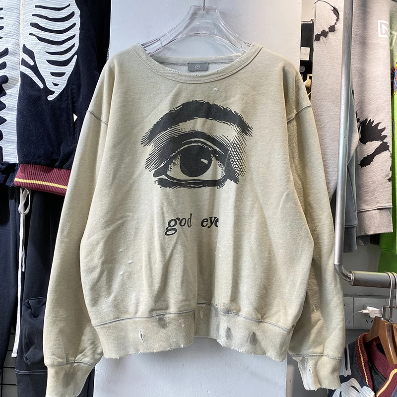 

Top Quality Kanye Destroy Big Eyes Women Sweater 1:1 High Street Vintage Men Sweatshirts Solid Thickened Crewneck Men Clothing