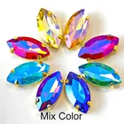 Конский глаз AB цвета стекла пришивать Стразы с золотой коготь плоские кристаллы AB Navette пришивать коготь стразы s для платья B1021