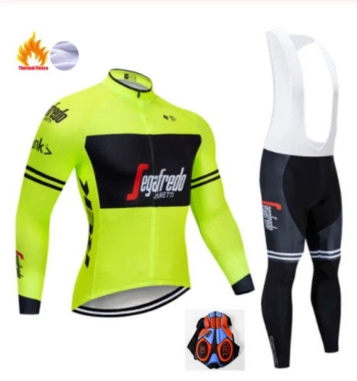 Winter Cycling Suit Трекинг профессиональная команда мужчин флуоресцентный зеленый зимний с длинным рукавом ветрозащитный и теплый флис велосипедная Одежда Набор - Цвет: Winter Cycling Suit