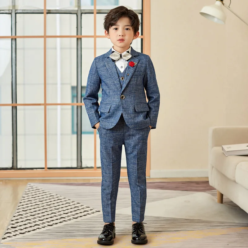 Spring Autumn Teenage Boys Suits Weddings Blazers Pants Children Party Clothes Plaid Kids School Costume Gentlemen Clothing Sets