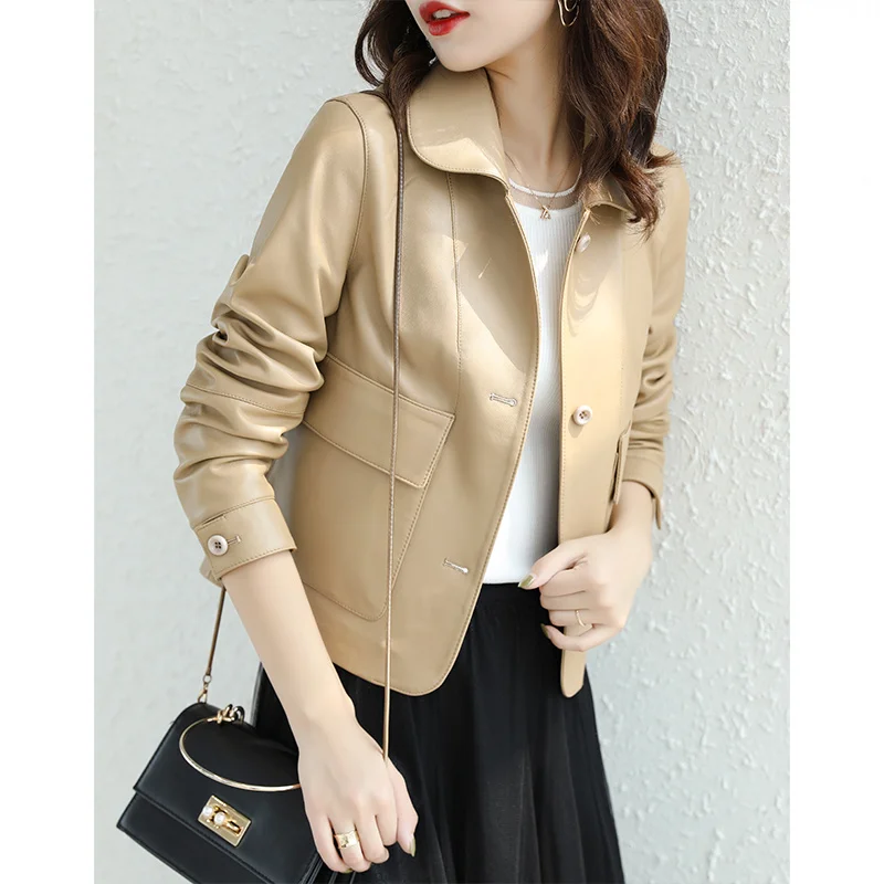 

SHZQ Sheepskin Leather Coat Small Man Jacket Korean Jacket Short Women's Wear Spring and Autumn 2021 New Trend