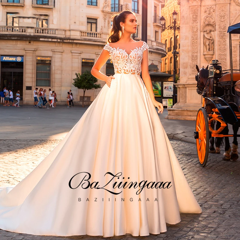 

BAZIIINGAAA роскошное свадебное платье с v-образным вырезом и открытыми плечами, сексуальное свадебное платье с открытой спиной, 3D наклейка, подд...