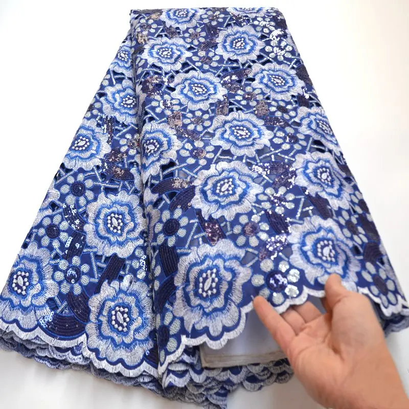 

Кружевная ткань ручной работы в африканском стиле с вышивкой пайетками, швейцарская вуаль, кружевная ткань, Лидер продаж, двойное кружево и...