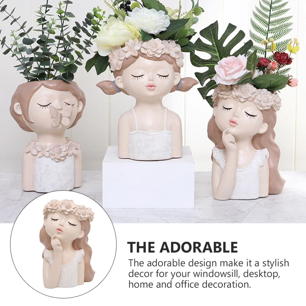 

Resin Lovely Meditative Girl Plant Pot Flowerpot Decoration for Home Office