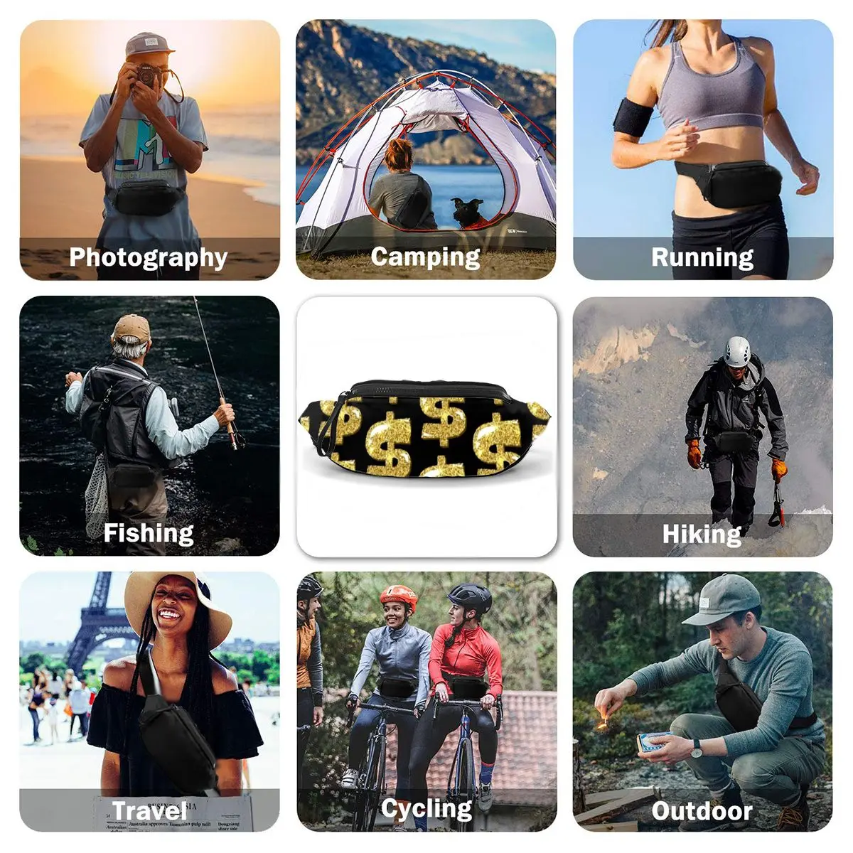 

Dollar Waist Bag Bicycle Ladies Waist Pack Polyester Fashion Bag