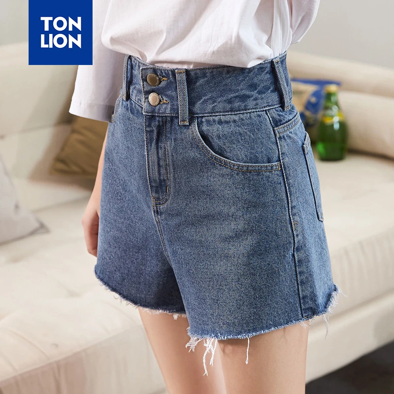 Женские короткие джинсы TONLION свободные светло-голубые шорты с высокой талией