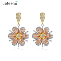 luoteemi luxury big flower drop earrings for women wedding engagement fashion jewelry cz boucle doreille femme christmas gifts